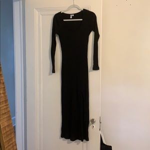Fitted Ribbed Midi Dress with Leg Slit